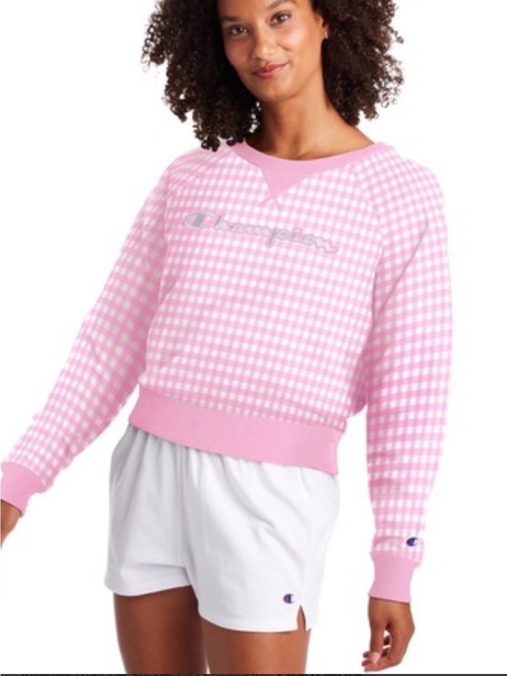 Champion Women's Campus French Gingham Terry Crew sweatshirt